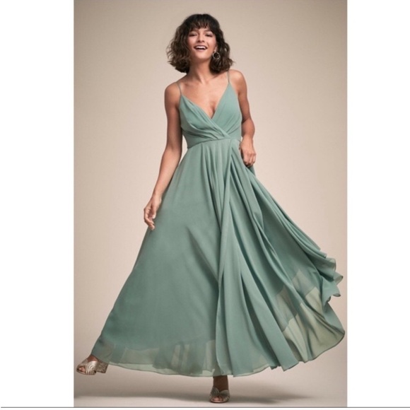 BHLDN Dresses & Skirts - BHLDN Anthropologie Eva Maxi Dress Sage Moss Green Drape V-neck Gown Bridesmaid